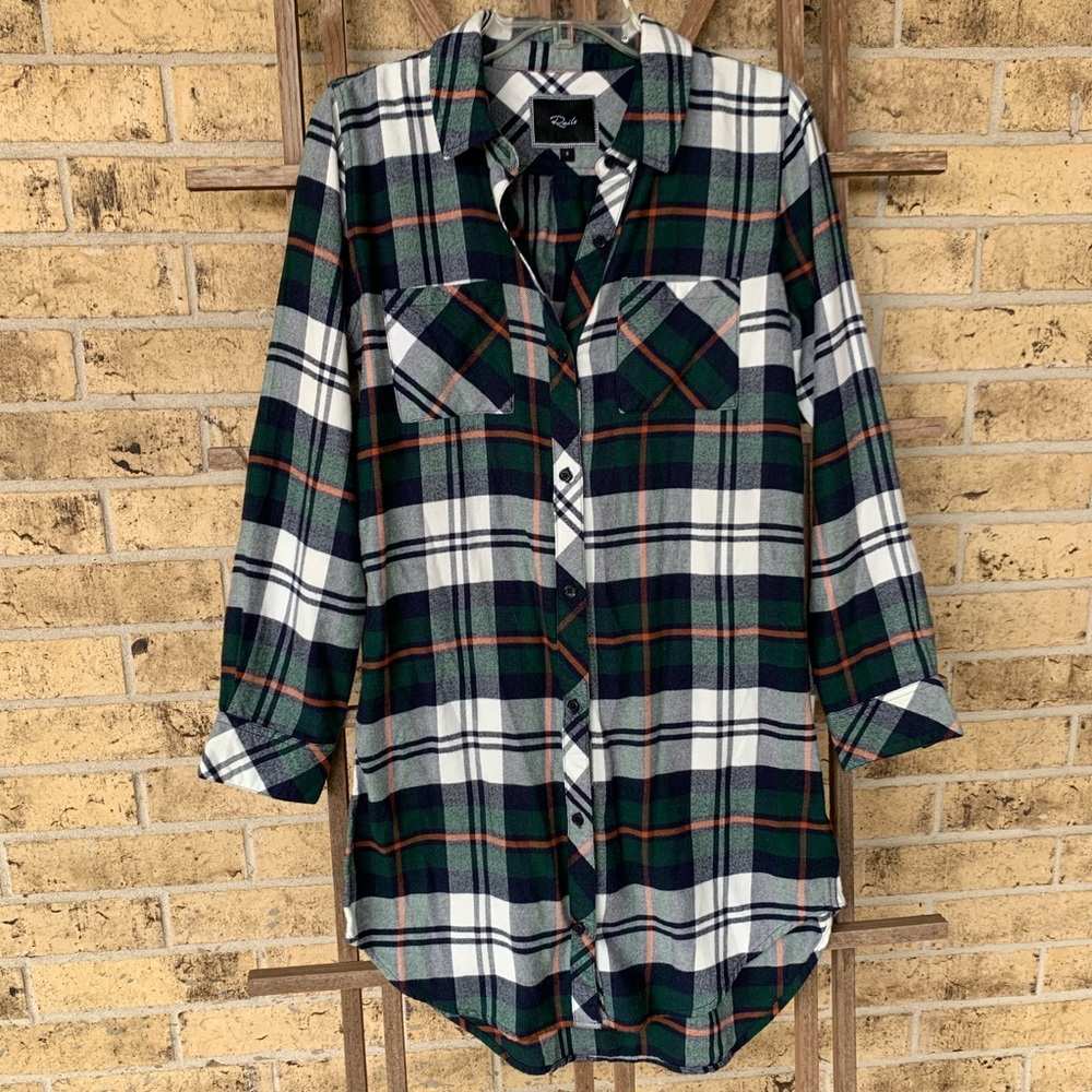 Rails Plaid 3/4 Sleeve Button Down Tunic Dress - image 1